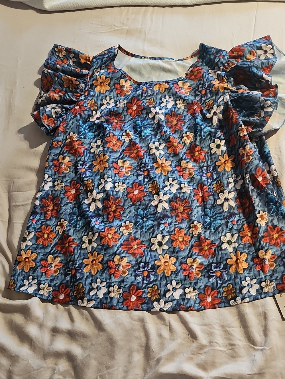 Floral Flutter-Sleeve Blouse - Blue Multi